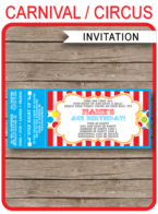 Carnival Party Ticket Invitation Template | Carnival Party | Circus Party | Editable and Printable | INSTANT DOWNLOAD $7.50 via simonemadeit.com