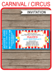 Carnival Party Ticket Invitation Template | Carnival Party | Circus Party | Editable and Printable | INSTANT DOWNLOAD $7.50 via simonemadeit.com