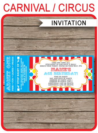 carnival party ticket invitation template carnival or circus carnival tickets printable
