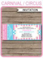 Carnival Ticket Invitation template – pink/aqua