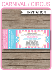 Carnival Ticket Invitations Template | Carnival Party | Circus Party | Pink & Aqua | Editable and Printable | INSTANT DOWNLOAD $7.50 via simonemadeit.com
