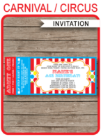 Carnival Ticket Invitation Template | Carnival Party | Circus Party | Editable and Printable | INSTANT DOWNLOAD $7.50 via simonemadeit.com