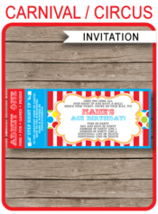 Carnival Ticket Invitation Template | Carnival Party | Circus Party | Editable and Printable | INSTANT DOWNLOAD $7.50 via simonemadeit.com