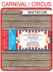 Carnival Ticket Invitation Template | Carnival Party | Circus Party | Editable and Printable | INSTANT DOWNLOAD $7.50 via simonemadeit.com