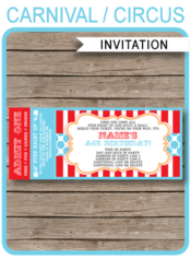 Circus Ticket Invitation Template | Carnival Party | Circus Party | Editable and Printable | INSTANT DOWNLOAD $7.50 via simonemadeit.com