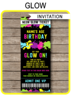 Glow Party Ticket Invitation Template - Editable & Printable DIY Invite - Instant Download