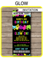 Neon Glow Party Ticket Invitation template