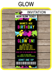 Glow Party Ticket Invitation Template - Editable & Printable DIY Invite - Instant Download