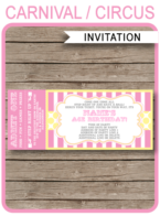 Carnival Birthday Ticket Invitations Template | Carnival Party | Circus Party | Pink & Yellow | Editable and Printable | INSTANT DOWNLOAD $7.50 via simonemadeit.com