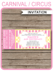 Carnival Birthday Ticket Invitations Template | Carnival Party | Circus Party | Pink & Yellow | Editable and Printable | INSTANT DOWNLOAD $7.50 via simonemadeit.com