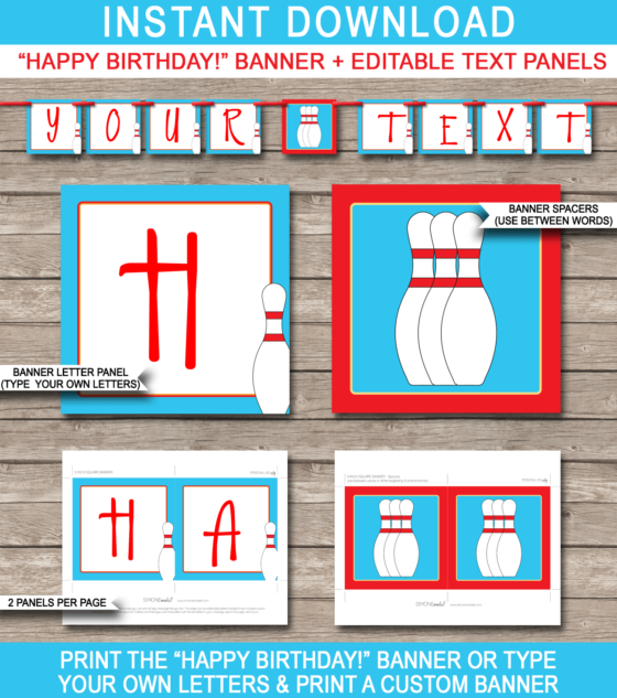 Bowling Birthday Banner Template Birthday Banner Editable Bunting
