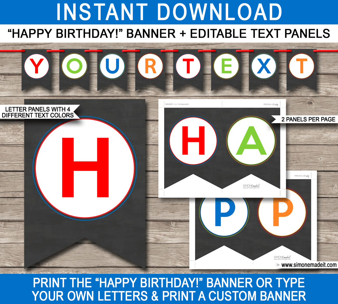 Chalkboard Birthday Party Banner Template - Birthday Party Bunting - Happy Birthday Banner - Editable and Printable DIY Template - INSTANT DOWNLOAD $4.50 via simonemadeit.com