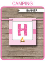 Pink Girls Camping Banner Template - Happy Birthday Banner - Birthday Party - Editable and Printable DIY Template - INSTANT DOWNLOAD $4.50 via simonemadeit.com