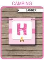 Pink Girls Camping Banner Template - Happy Birthday Banner - Birthday Party - Editable and Printable DIY Template - INSTANT DOWNLOAD $4.50 via simonemadeit.com