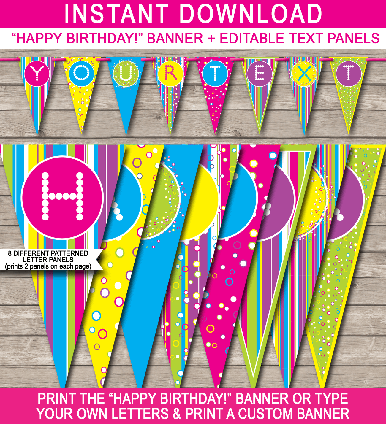 Colorful Banner Template  Happy Birthday Banner  Editable Bunting With Regard To Free Happy Birthday Banner Templates Download