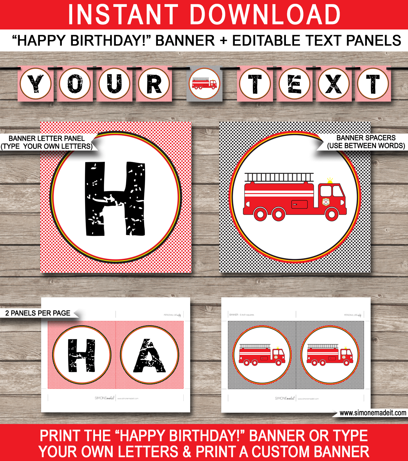 Fireman Party Banner Template | Birthday Banner | Editable Bunting