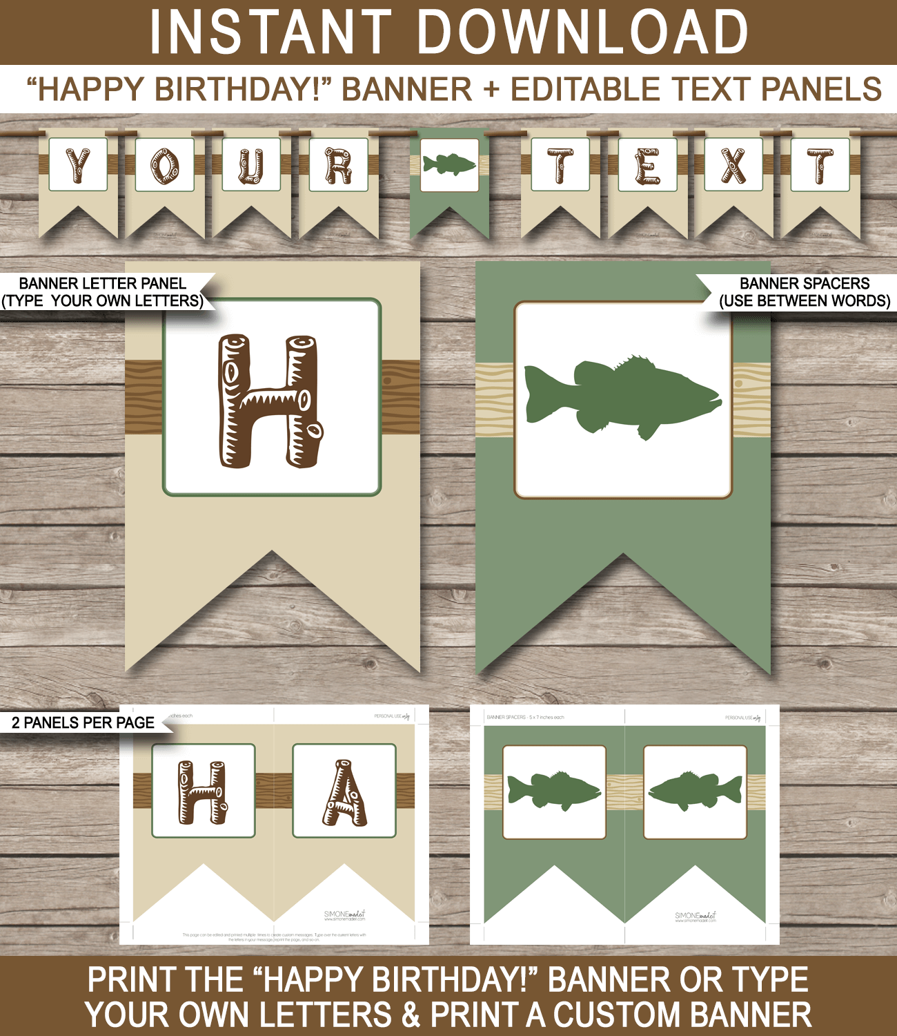 Fishing Party Banner Template - Fishing Bunting - Happy Birthday Banner - Birthday Party - Editable and Printable DIY Template - INSTANT DOWNLOAD $4.50 via simonemadeit.com