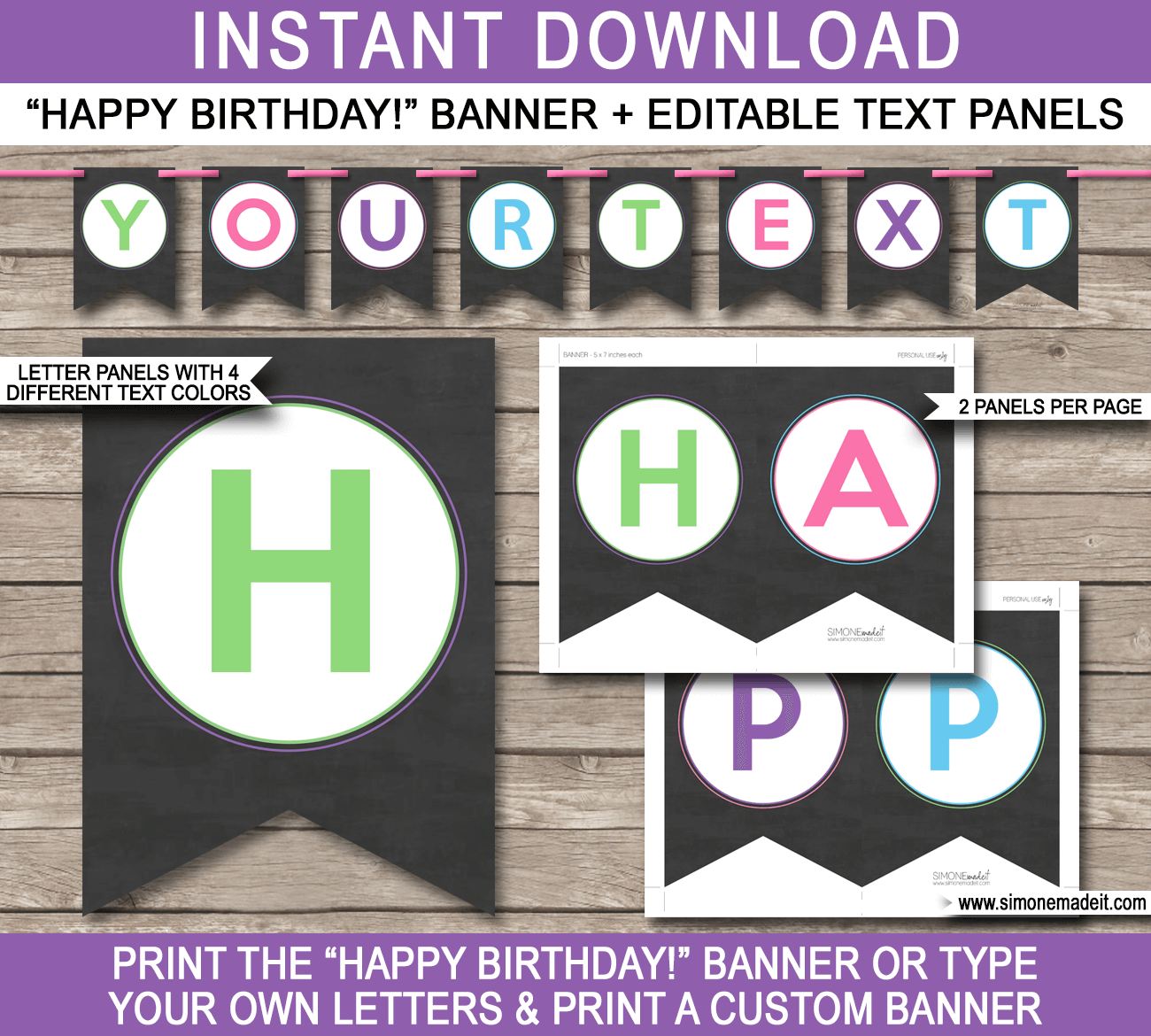 Chalkboard Party Banner Template - Birthday Party Bunting - Happy Birthday Banner - Editable and Printable DIY Template - INSTANT DOWNLOAD $4.50 via simonemadeit.com