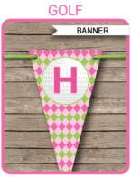 Golf Birthday Party Banner template – pink & green