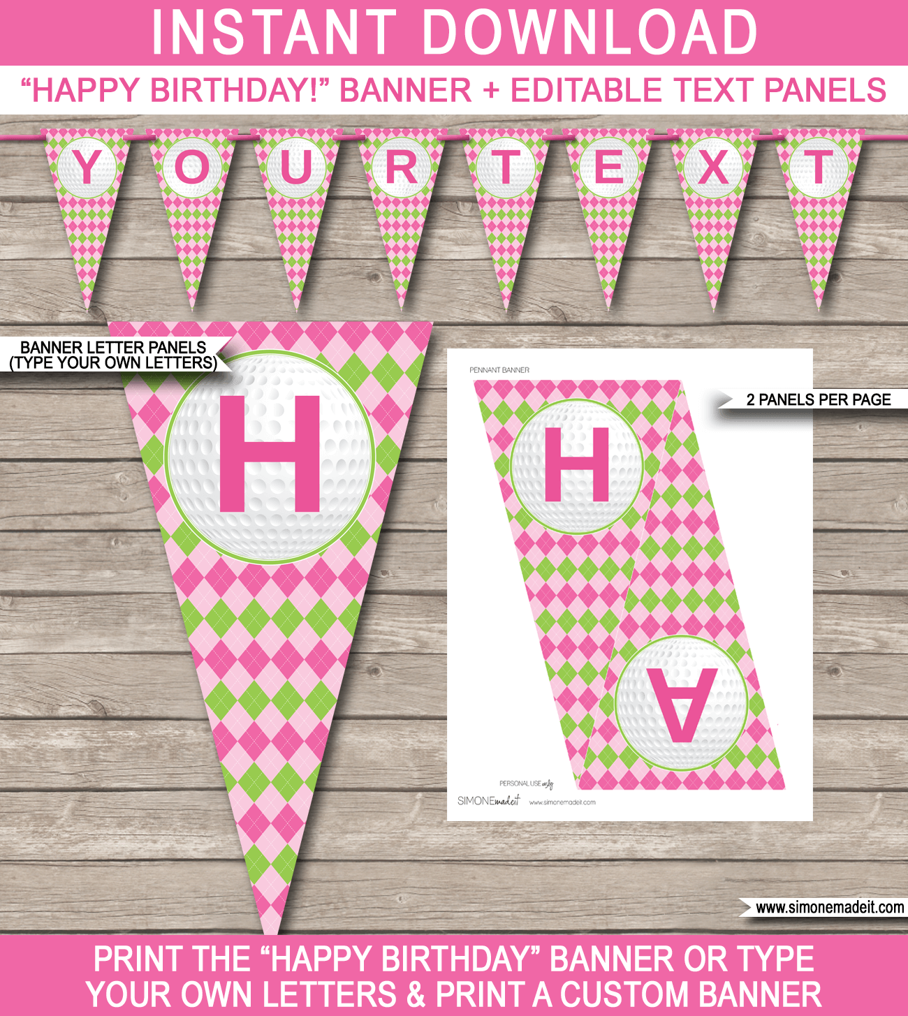 Ladies/Girls Golf Birthday Banner Template - Girls Golf Bunting- Happy Birthday Banner - Birthday Party - Editable and Printable DIY Template - INSTANT DOWNLOAD $4.50 via simonemadeit.com