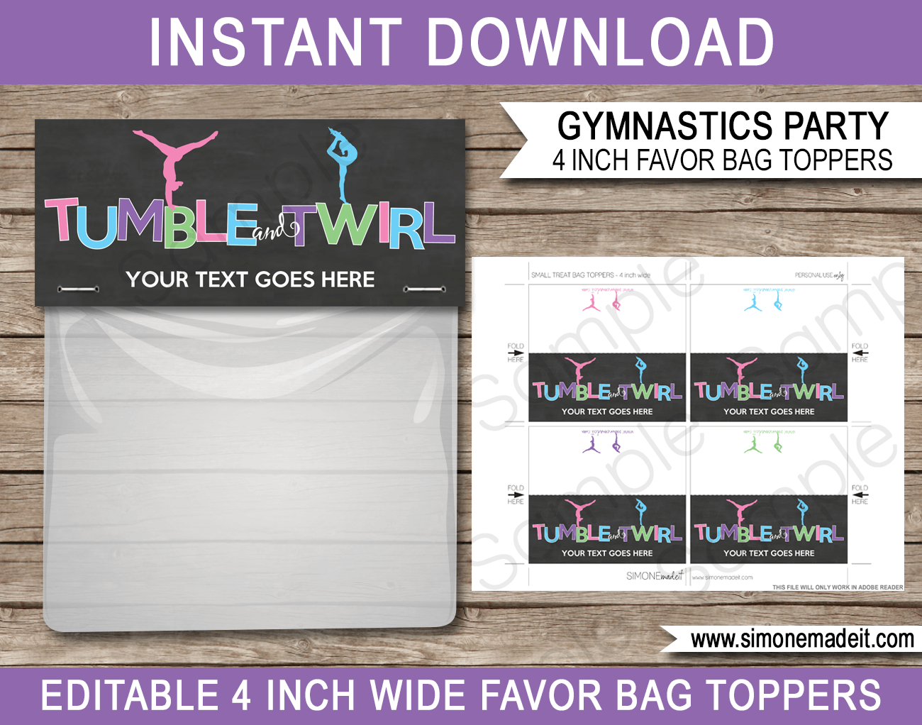 Editable Gymnastics Party Favor Bag Toppers | Birthday Party | Printable DIY Template | $3.00 Instant Download via SIMONEmadeit.com