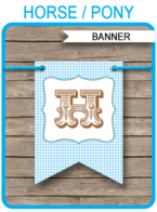 Pony or Horse Party Banner Template - Bunting - Happy Birthday Banner - Birthday Party - Editable and Printable DIY Template - INSTANT DOWNLOAD $4.50 via simonemadeit.com