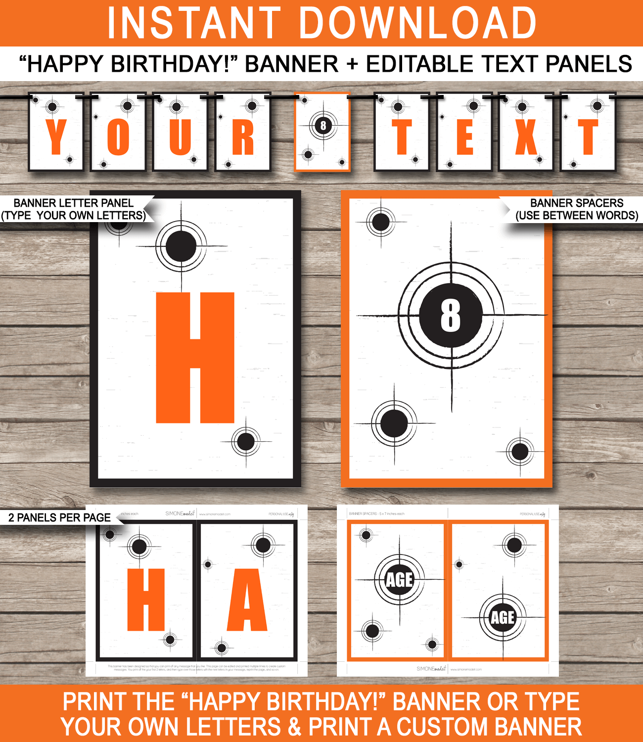 Laser Tag Birthday Banner Template - Laser Tag Bunting - Birthday Party - Orange and Black - Editable and Printable DIY Template - INSTANT DOWNLOAD $4.50 via simonemadeit.com