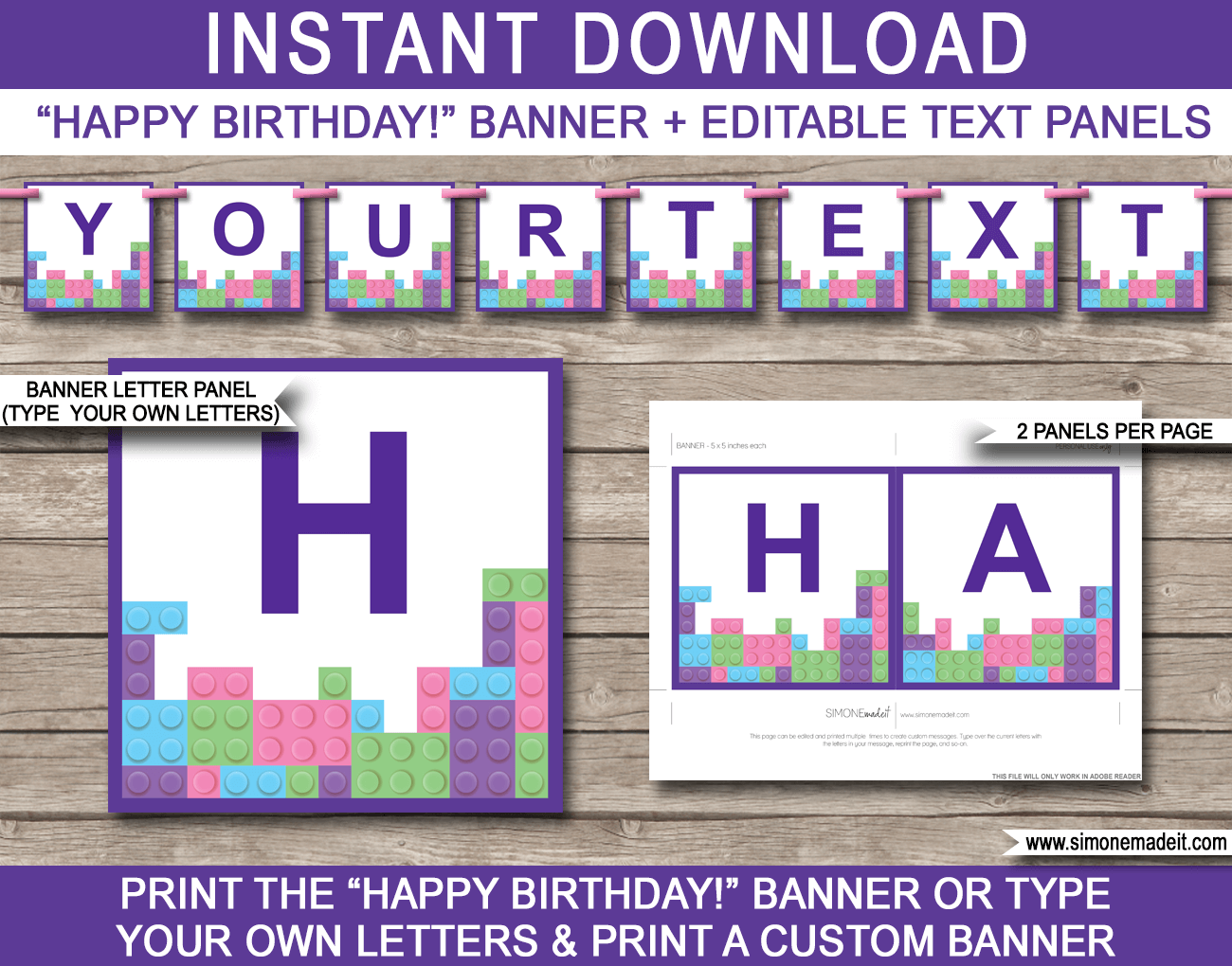 Lego Friends Party Banner Template - Lego Friends Bunting - Happy Birthday Banner - Birthday Party - Editable and Printable DIY Template - INSTANT DOWNLOAD $4.50 via simonemadeit.com