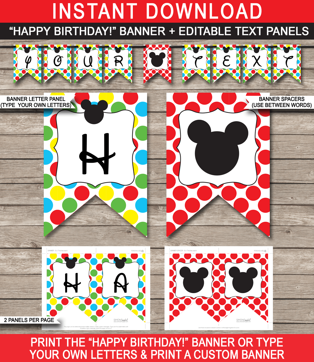 Fonkelnieuw Mickey Mouse Party Banner Template | Birthday Banner | Editable ER-53