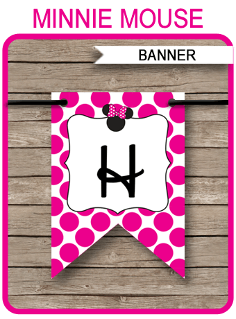 Personalised Pink Minnie Mouse Paper Cards Banner Bunting Flag Name Birthday
