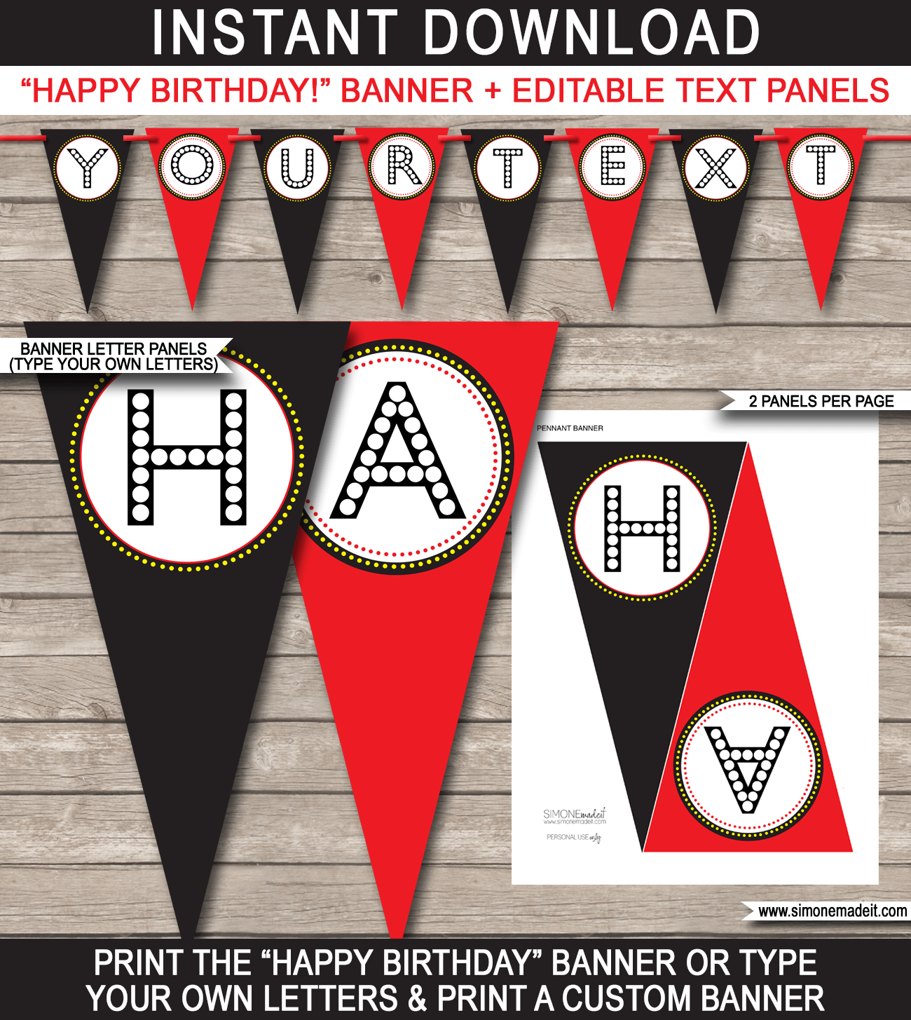 Movie Party Banner Template - Movie Bunting - Movie Night Bunting - Happy Birthday Banner - Birthday Party - Editable and Printable DIY Template - INSTANT DOWNLOAD $4.50 via simonemadeit.com