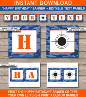 Nerf Banner Template | Birthday Banner | Editable Bunting | Blue Camo