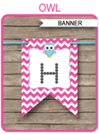 Owl Banner Template - Happy Birthday Banner - Pink & Aqua - Birthday Party - Editable and Printable DIY Template - INSTANT DOWNLOAD $4.50 via simonemadeit.com