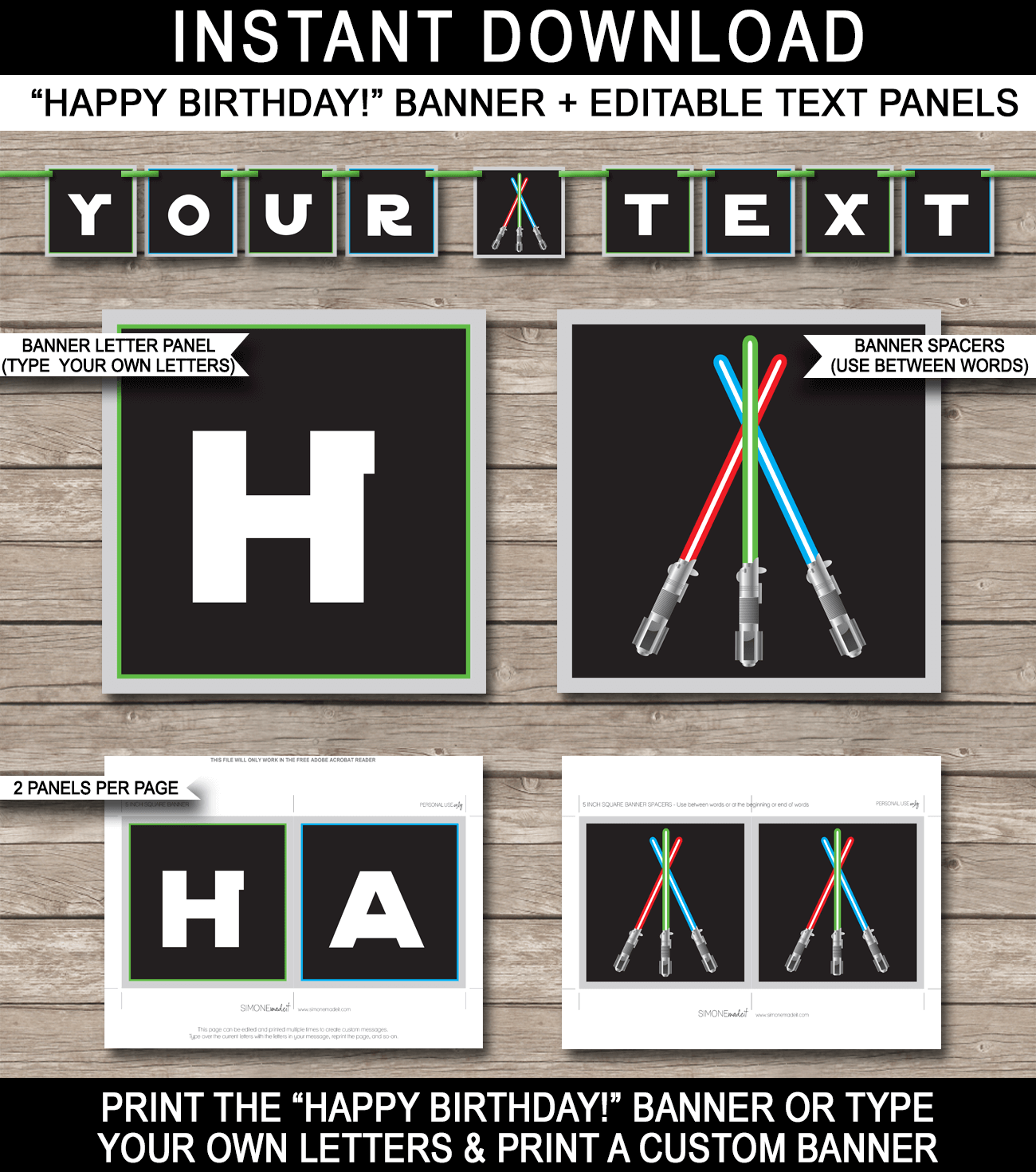 Star Wars Banner Template - Star Wars Bunting - Happy Birthday Pennant Banner - Birthday Party - Editable and Printable DIY Template - INSTANT DOWNLOAD $4.50 via simonemadeit.com