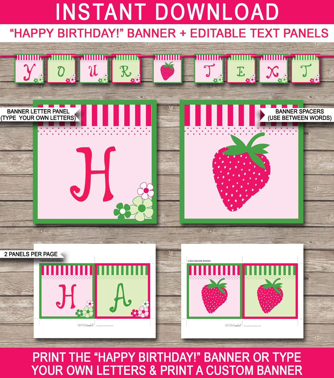 strawberry-shortcake-party-pennant-banner-template-printable-decorations