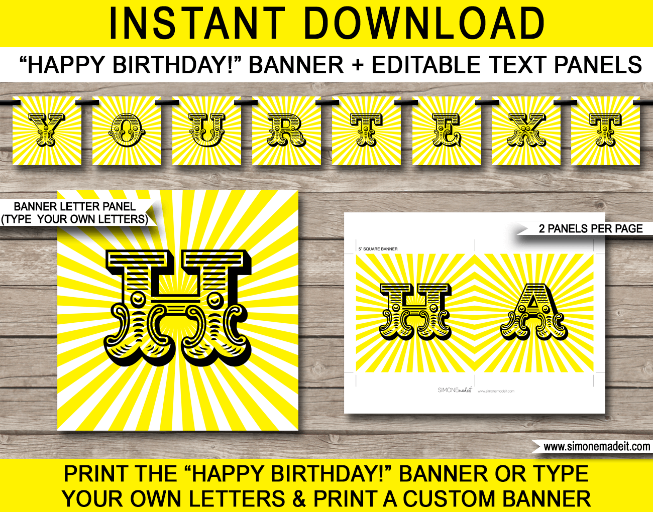 Sunshine Party Banner Template - Bunting - Happy Birthday Banner - Birthday Party - Editable and Printable DIY Template - INSTANT DOWNLOAD $4.50 via simonemadeit.com