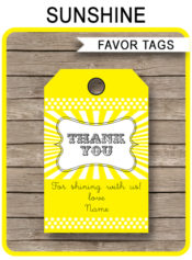 Sunshine Party Favor Tags | Thank You Tags | Editable Birthday Party Template | Instant Download $3.00 via simonemadeit.com