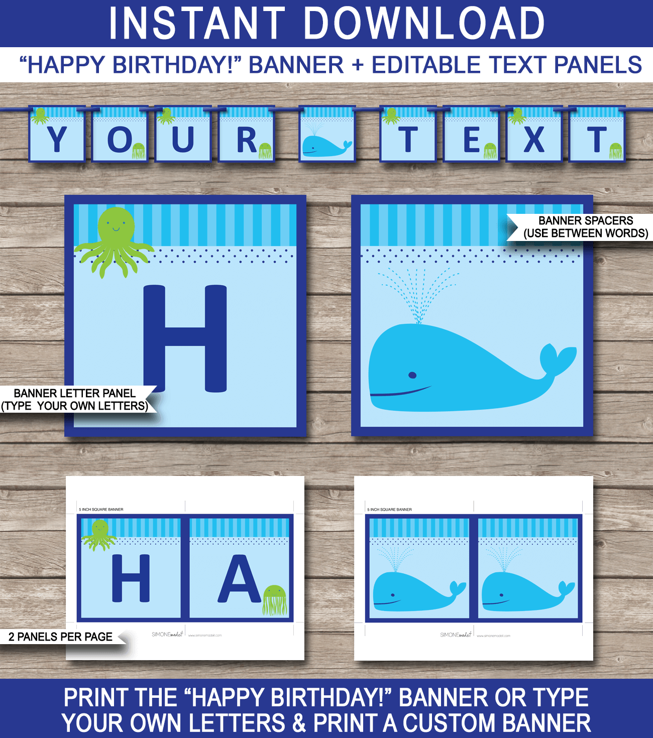 Under the Sea Party Banner Template - Under the Sea Bunting - Happy Birthday Banner - Birthday Party - Editable and Printable DIY Template - INSTANT DOWNLOAD $4.50 via simonemadeit.com