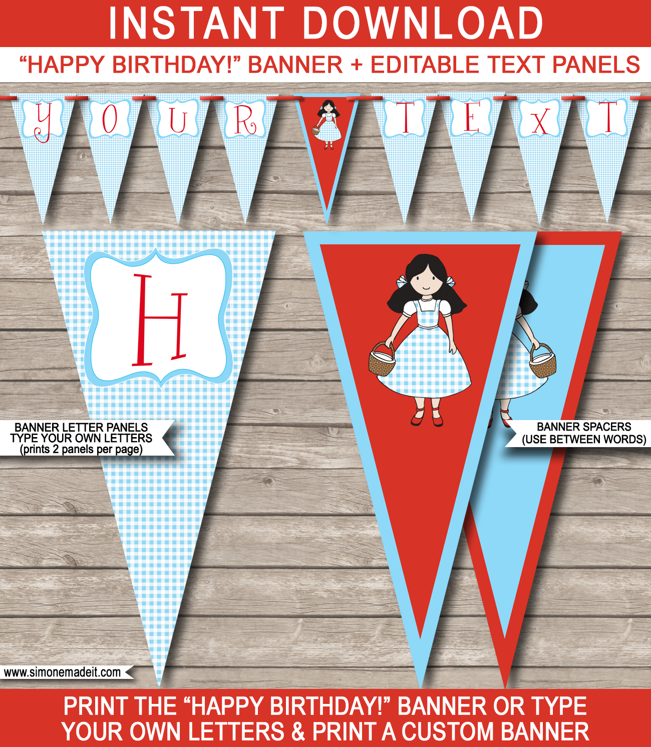 Wizard of Oz Party Banner Template - Birthday Party Bunting - Happy Birthday Banner Pennants - Editable and Printable DIY Template - INSTANT DOWNLOAD $4.50 via simonemadeit.com