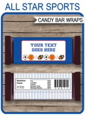 All Star Sports Candy Bar Wrappers | Hersheys | Birthday Party Favors | Editable Template | INSTANT DOWNLOAD $3.00 via simonemadeit.com