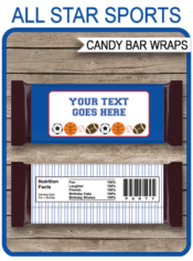 All Star Sports Candy Bar Wrappers | Hersheys | Birthday Party Favors | Editable Template | INSTANT DOWNLOAD $3.00 via simonemadeit.com