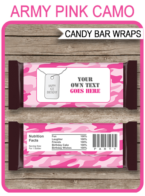 Pink Camo Hershey Candy Bar Wrappers | Birthday Party Favors | Personalized Candy Bars | Editable Template | INSTANT DOWNLOAD $3.00 via simonemadeit.com