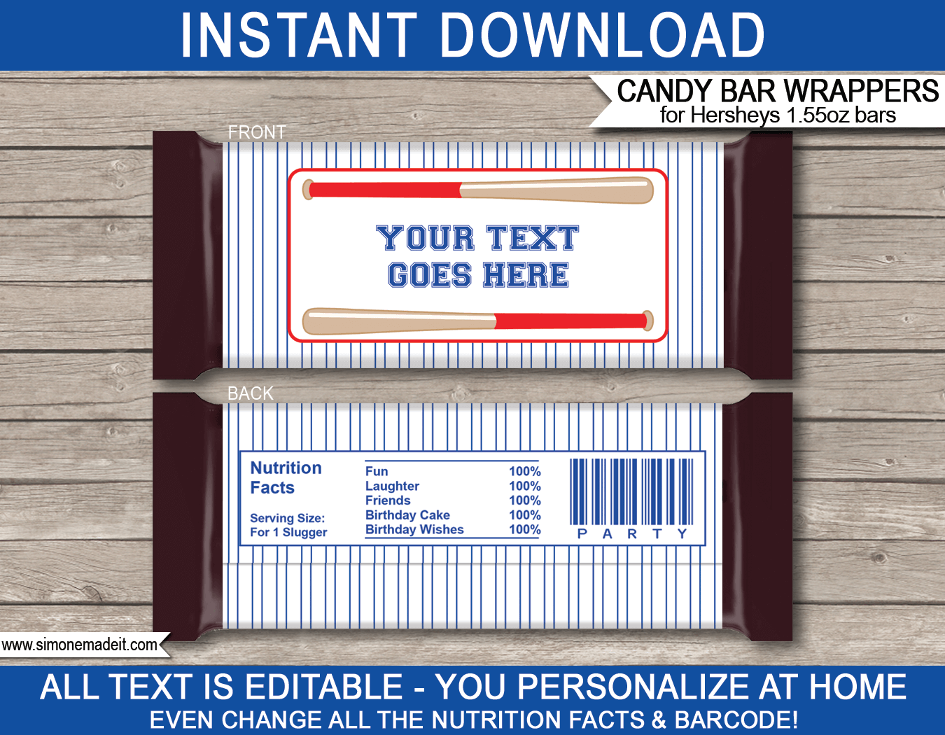 Baseball Hershey Candy Bar Wrappers template – sports font Throughout Candy Bar Label Template