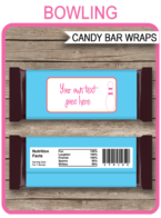 Bowling Hershey Candy Bar Wrappers template – pink/blue