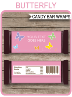 Butterfly Hershey Candy Bar Wrappers | Birthday Party Favors | Personalized Candy Bars | Editable Template | INSTANT DOWNLOAD $3.00 via simonemadeit.com