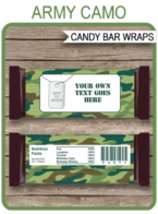 Army Camo Candy Bar Wrappers | Hersheys | Birthday Party Favors | Editable Template | INSTANT DOWNLOAD $3.00 via simonemadeit.com
