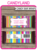 Candyland Colorful Hershey Candy Bar Wrappers | Birthday Party Favors | Personalized Candy Bars | Editable Template | INSTANT DOWNLOAD $3.00 via simonemadeit.com