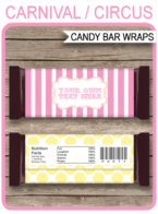 Yellow Carnival Hershey Candy Bar Wrappers | Circus | Pink Yellow | Birthday Party Favors | Personalized Candy Bars | Editable Template | INSTANT DOWNLOAD $3.00 via simonemadeit.com