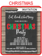 Christmas Chalkboard Invitation | Printable & Editable Template | Christmas Party, Christmas Open House, Christmas Celebration, Christmas Cookie Exchange etc | INSTANT DOWNLOAD via simonemadeit.com