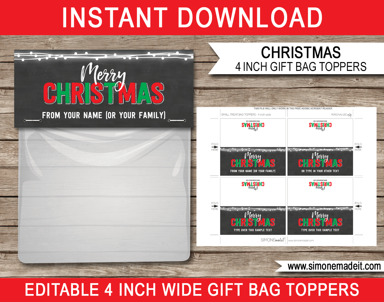 Printable Christmas Gift Bag Toppers | Chalkboard | Editable Template | INSTANT DOWNLOAD via simonemadeit.com